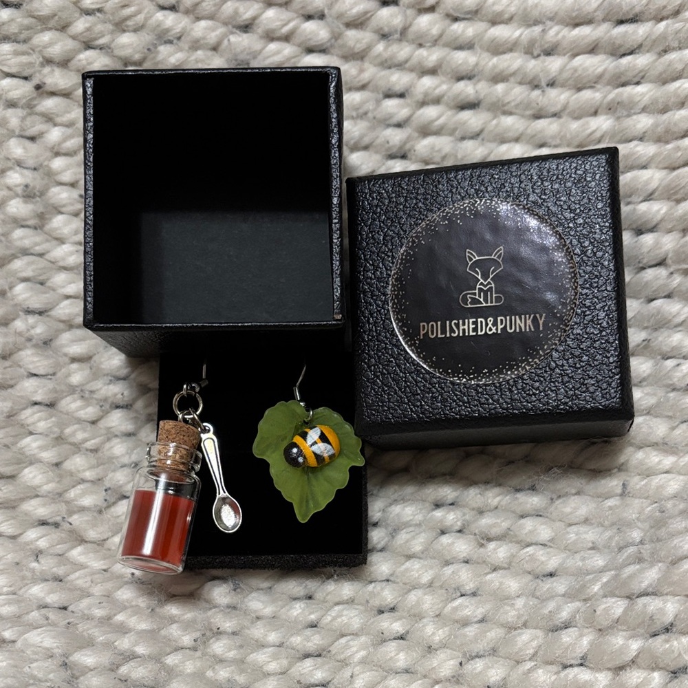 Polished & Punky Bee and Honey with Spoon Earrings. Brand new in box, never worn
